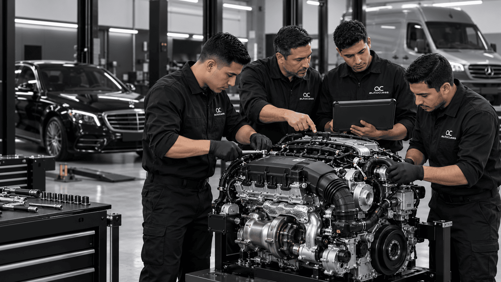 Equipo AutoClass especializado en motores Mercedes-Benz en Bogotá